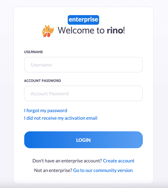 Screenshot of RINO's login form