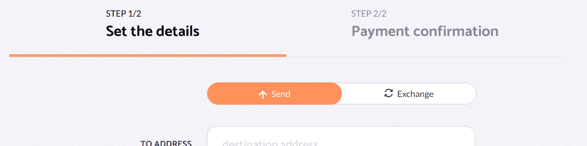 send transaction screen, where users can also exchange funds